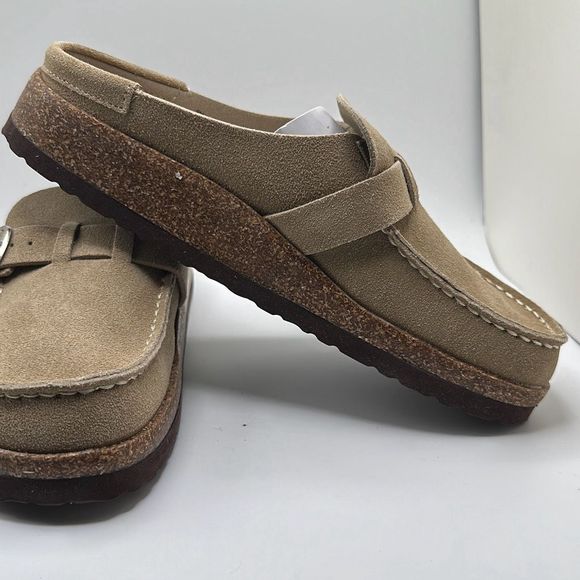 CUSHIONAIRE Women's Genuine Leather Cork Footbed Clog 9 TAUPE - Picture 6 of 7